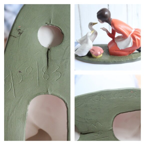 Vintage Hand Painted Girl with Geese Figurine - Picture 2 of 2